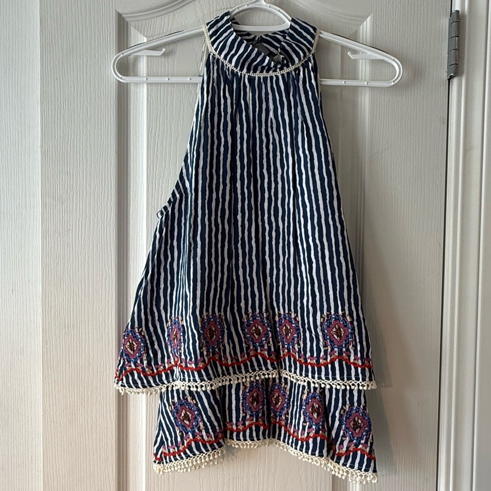 THML Navy and White Patterned Blouse